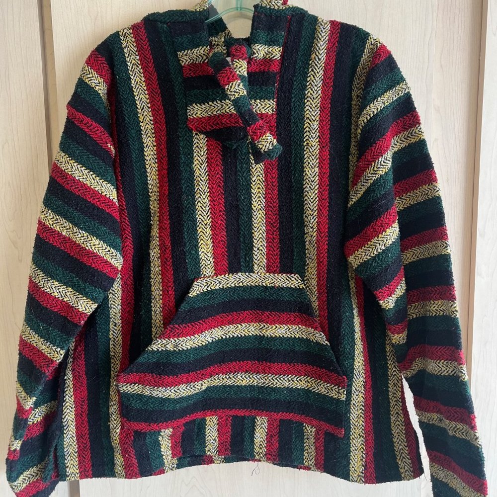 Gypsy Rose Mexican Hoodie LG L Surfer Baja Rag Poncho Jacket Sweatshirt Pullover